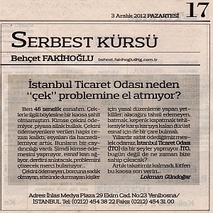İstanbul Ticaret Odası neden çek problemine el atmıyor.